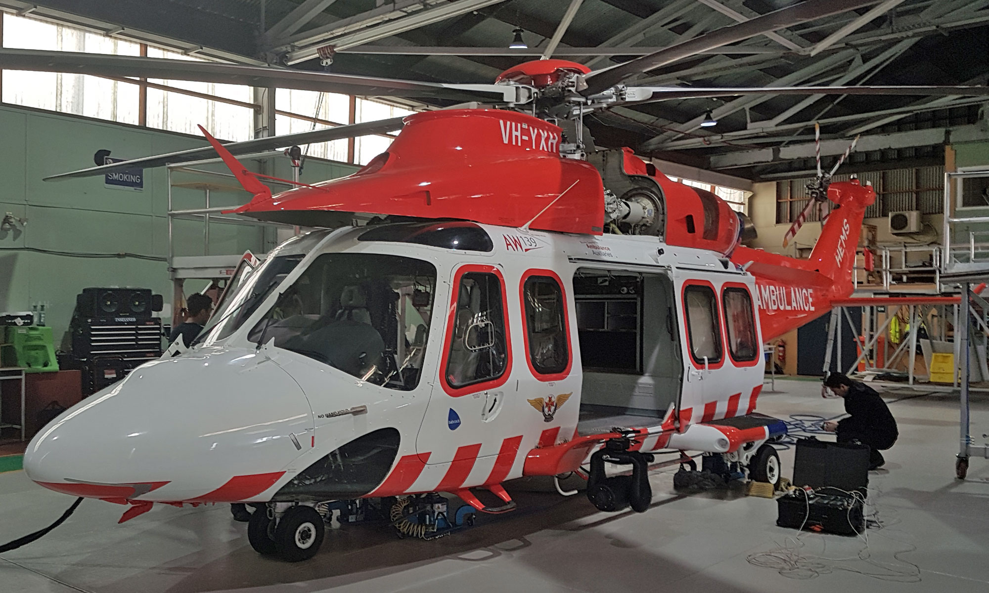 AW139 helicopter being weighed